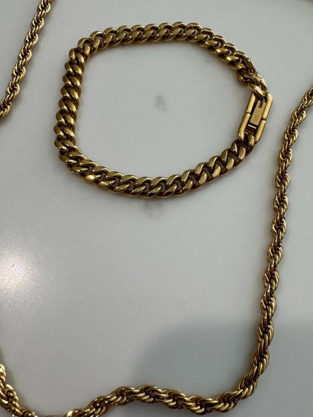 Gold Chain Necklace and Bracelet Set